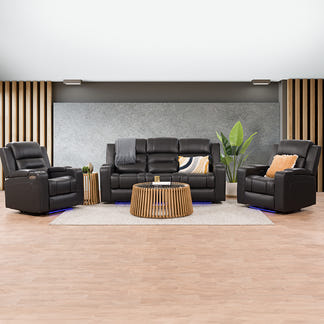 Spielberg 3 Seater Electric Leather Recliner Sofa - Black