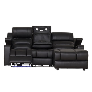 Spielberg 3 Seater Leather Sofa with Electric Recliner and RHF Chaise - Black