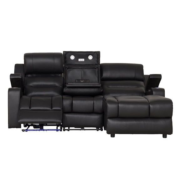 Spielberg 3 Seater Leather Sofa with Electric Recliner and RHF Chaise - Black
