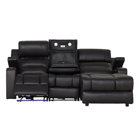 Spielberg 3 Seater Leather Sofa with Electric Recliner and RHF Chaise - Black