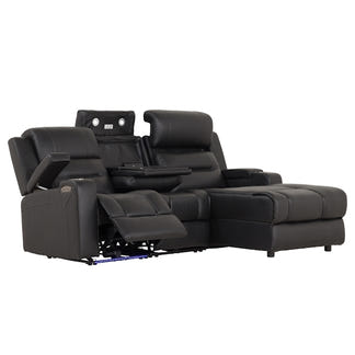 Spielberg 3 Seater Leather Sofa with Electric Recliner and RHF Chaise - Black