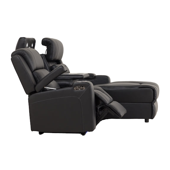 Spielberg 3 Seater Leather Sofa with Electric Recliner and RHF Chaise - Black