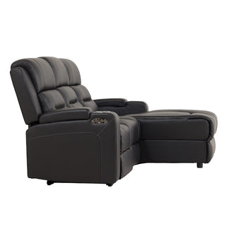 Spielberg 3 Seater Leather Sofa with Electric Recliner and RHF Chaise - Black