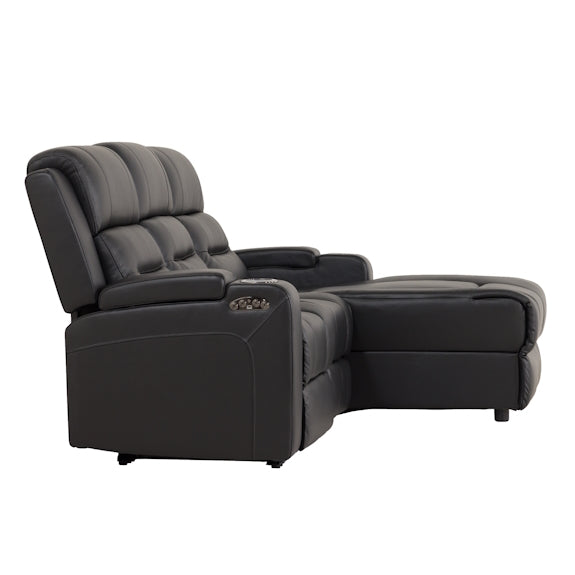 Spielberg 3 Seater Leather Sofa with Electric Recliner and RHF Chaise - Black