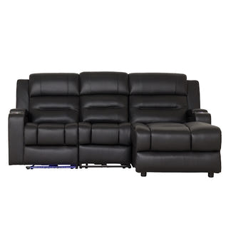Spielberg 3 Seater Leather Sofa with Electric Recliner and RHF Chaise - Black