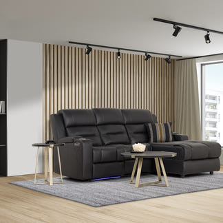 Spielberg 3 Seater Leather Sofa with Electric Recliner and RHF Chaise - Black