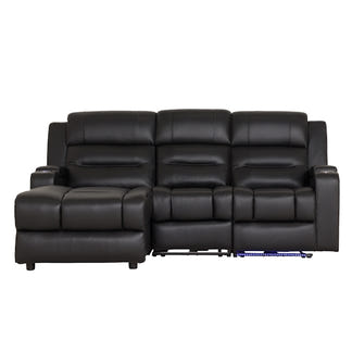 Spielberg 3 Seater Leather Sofa with Electric Recliner and LHF Chaise - Black