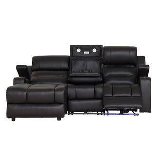 Spielberg 3 Seater Leather Sofa with Electric Recliner and LHF Chaise - Black