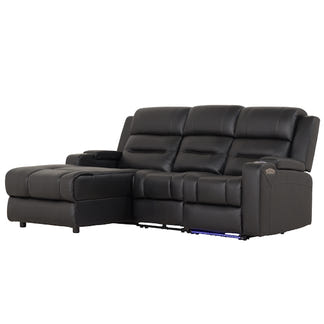 Spielberg 3 Seater Leather Sofa with Electric Recliner and LHF Chaise - Black
