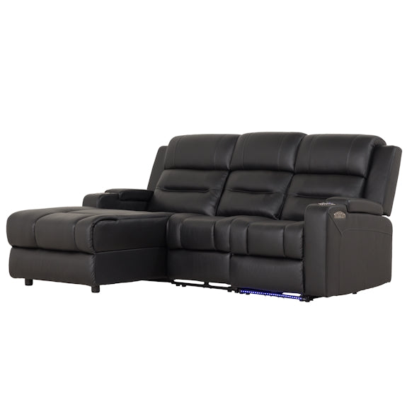 Spielberg 3 Seater Leather Sofa with Electric Recliner and LHF Chaise - Black