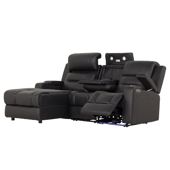 Spielberg 3 Seater Leather Sofa with Electric Recliner and LHF Chaise - Black