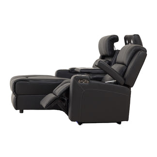 Spielberg 3 Seater Leather Sofa with Electric Recliner and LHF Chaise - Black