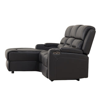 Spielberg 3 Seater Leather Sofa with Electric Recliner and LHF Chaise - Black