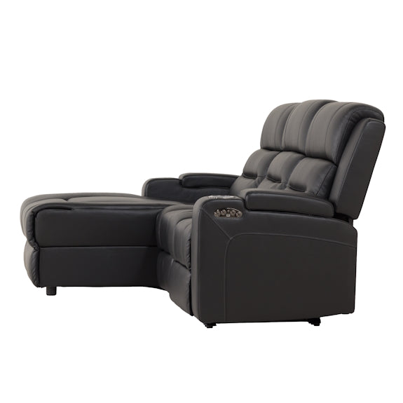 Spielberg 3 Seater Leather Sofa with Electric Recliner and LHF Chaise - Black