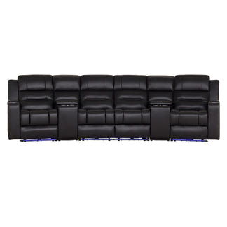 Spielberg 4 Seater Home Theatre Electric Recliner Leather Lounge - Black
