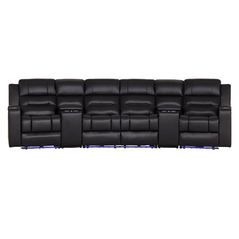 Spielberg 4 Seater Home Theatre Electric Recliner Leather Lounge - Black