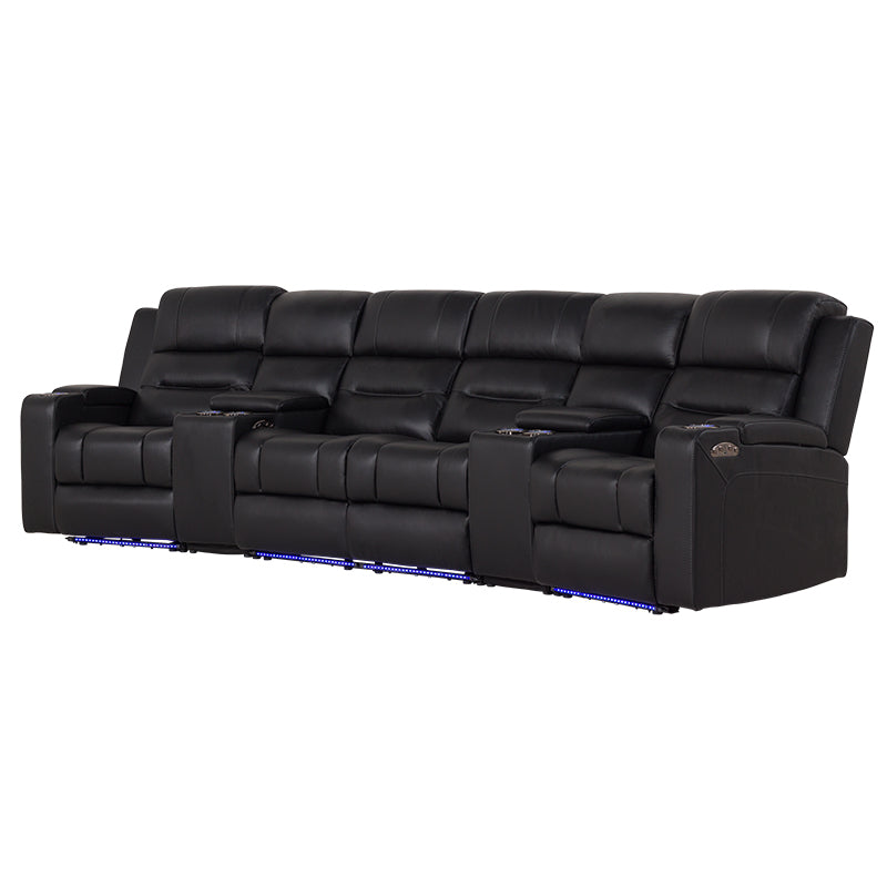 Spielberg 4 Seater Home Theatre Electric Recliner Leather Lounge - Black