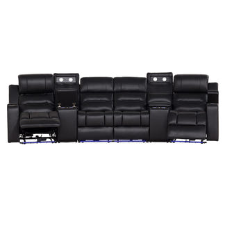 Spielberg 4 Seater Home Theatre Electric Recliner Leather Lounge - Black