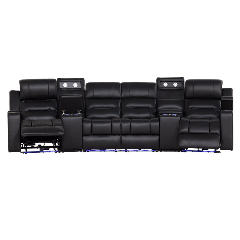 Spielberg 4 Seater Home Theatre Electric Recliner Leather Lounge - Black