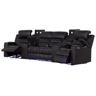 Spielberg 4 Seater Home Theatre Electric Recliner Leather Lounge - Black