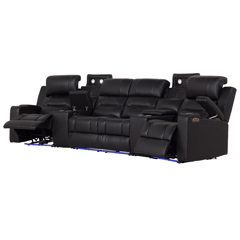 Spielberg 4 Seater Home Theatre Electric Recliner Leather Lounge - Black