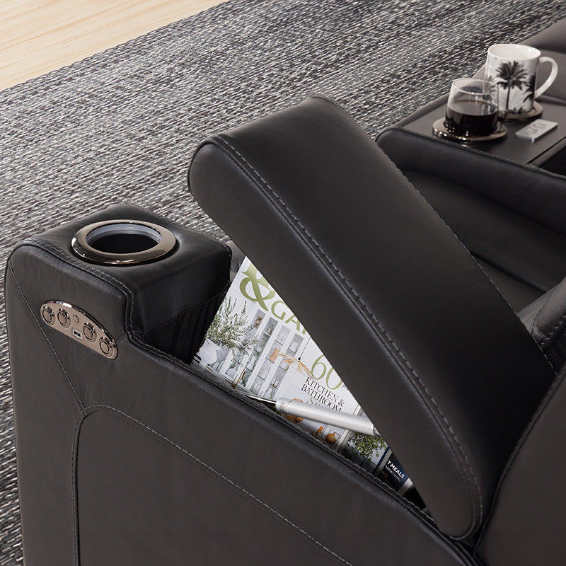 Spielberg 4 Seater Home Theatre Electric Recliner Leather Lounge - Black