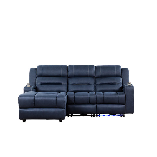 Spielberg 3 Seater Home Theatre Fabric Sofa with Electric Recliner and LHF Chaise - Azure