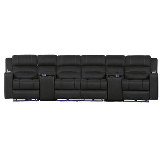 Spielberg 4 Seater Home Theatre Electric Recliner Fabric Lounge - Jet