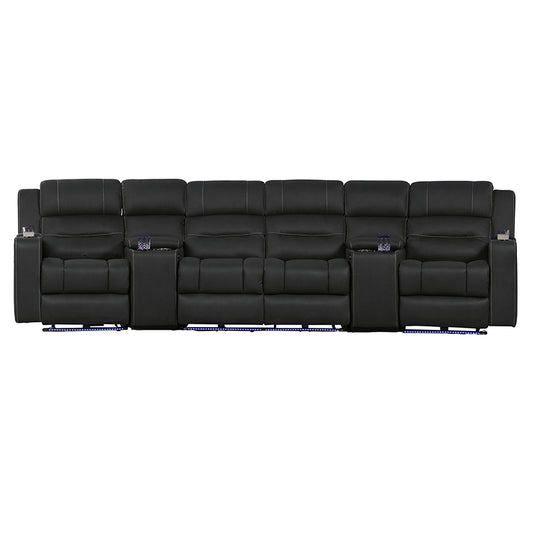 Spielberg 4 Seater Home Theatre Electric Recliner Fabric Lounge - Jet