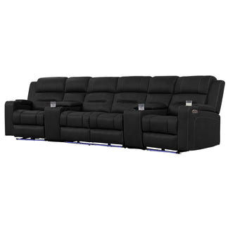 Spielberg 4 Seater Home Theatre Electric Recliner Fabric Lounge - Jet