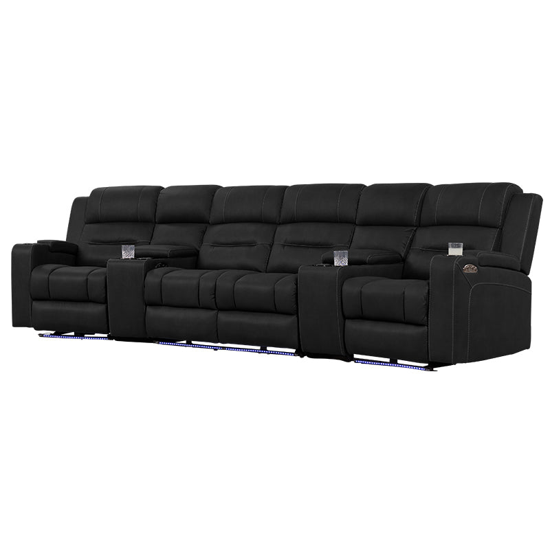 Spielberg 4 Seater Home Theatre Electric Recliner Fabric Lounge - Jet