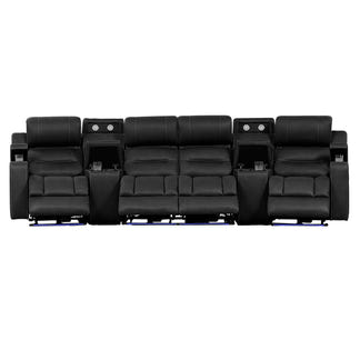 Spielberg 4 Seater Home Theatre Electric Recliner Fabric Lounge - Jet