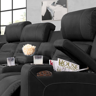 Spielberg 4 Seater Home Theatre Electric Recliner Fabric Lounge - Jet