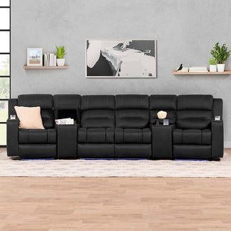 Spielberg 4 Seater Home Theatre Electric Recliner Fabric Lounge - Jet