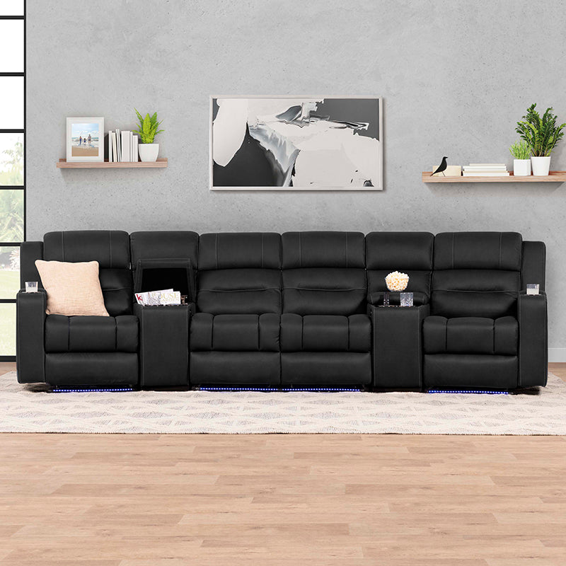 Spielberg 4 Seater Home Theatre Electric Recliner Fabric Lounge - Jet