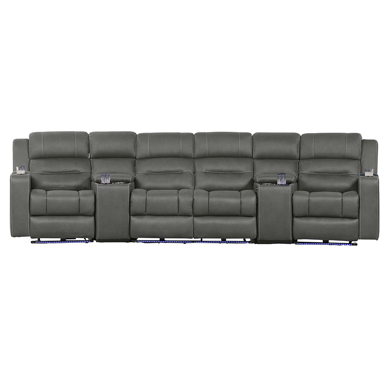 Spielberg 4 Seater Home Theatre Electric Recliner Fabric Lounge - Ash