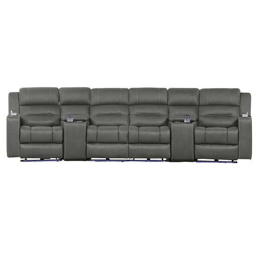 Spielberg 4 Seater Home Theatre Electric Recliner Fabric Lounge - Ash