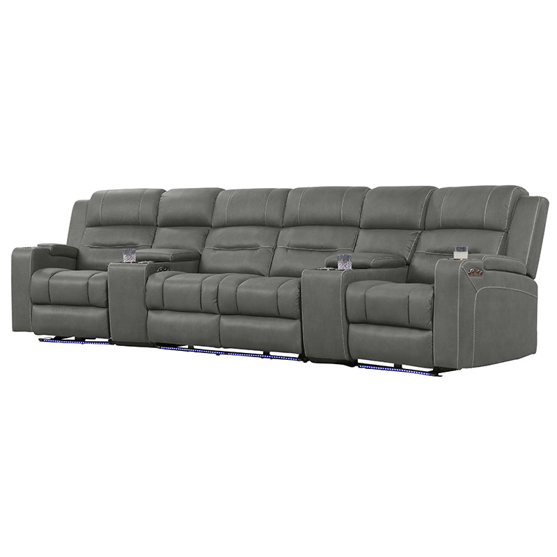 Spielberg 4 Seater Home Theatre Electric Recliner Fabric Lounge - Ash