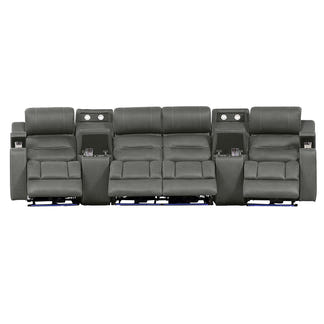 Spielberg 4 Seater Home Theatre Electric Recliner Fabric Lounge - Ash