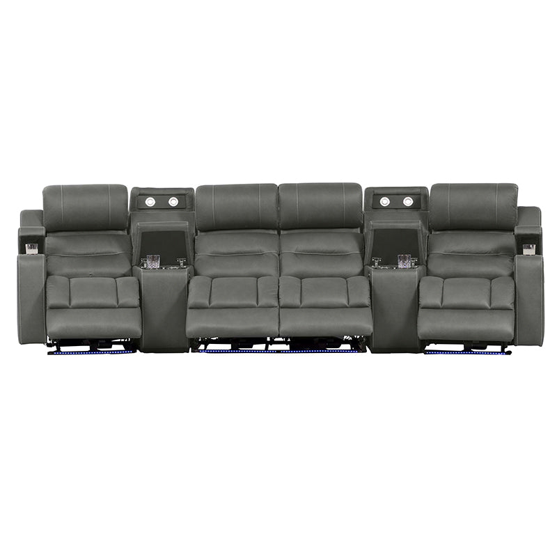 Spielberg 4 Seater Home Theatre Electric Recliner Fabric Lounge - Ash