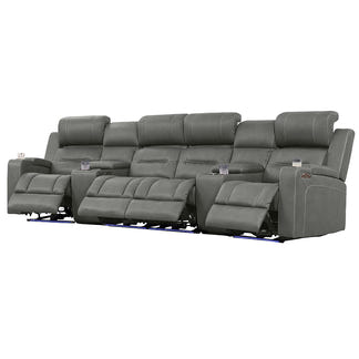 Spielberg 4 Seater Home Theatre Electric Recliner Fabric Lounge - Ash
