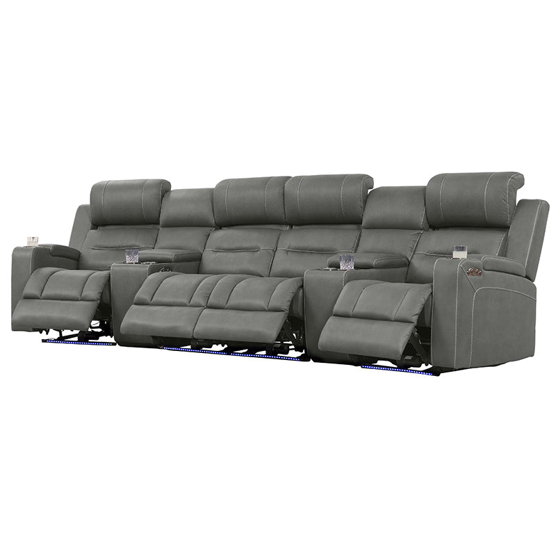 Spielberg 4 Seater Home Theatre Electric Recliner Fabric Lounge - Ash
