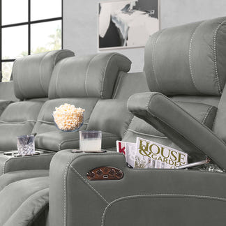 Spielberg 4 Seater Home Theatre Electric Recliner Fabric Lounge - Ash