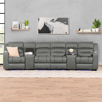 Spielberg 4 Seater Home Theatre Electric Recliner Fabric Lounge - Ash