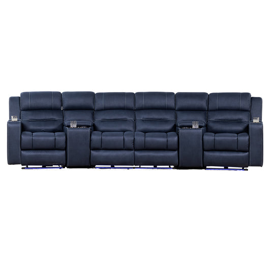 Spielberg 4 Seater Home Theatre Electric Recliner Fabric Lounge - Azure