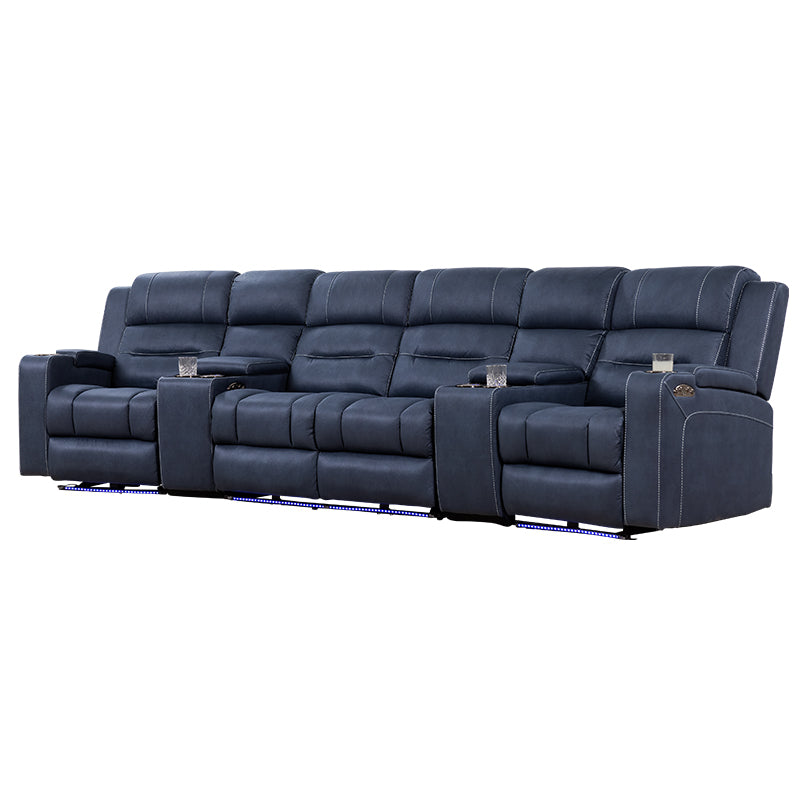 Spielberg 4 Seater Home Theatre Electric Recliner Fabric Lounge - Azure