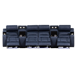 Spielberg 4 Seater Home Theatre Electric Recliner Fabric Lounge - Azure
