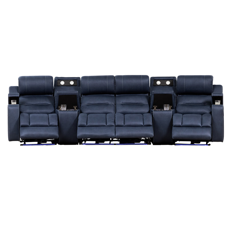 Spielberg 4 Seater Home Theatre Electric Recliner Fabric Lounge - Azure