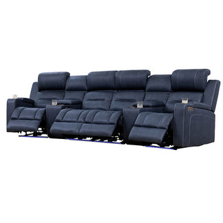 Spielberg 4 Seater Home Theatre Electric Recliner Fabric Lounge - Azure