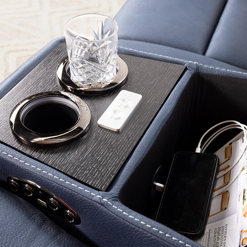 Spielberg 4 Seater Home Theatre Electric Recliner Fabric Lounge - Azure